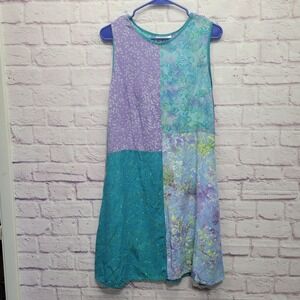 Go Fish Batik Sleeveless Dress Size S Color Block Multi Pattern Lightweight Boho